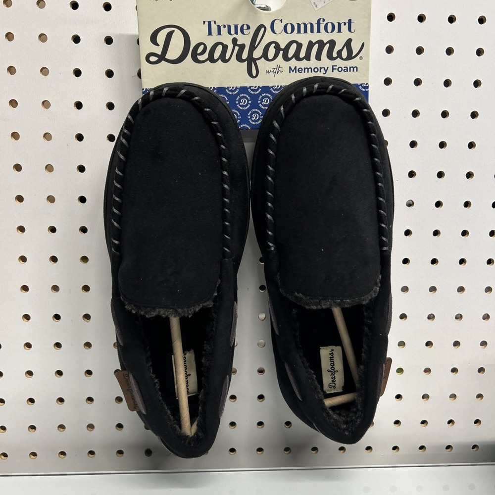Fireside By Dearfoams Men's Victor Shearling Moccasin Slipper Black 7-8US